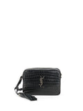 Saint Laurent Black Croc Embossed Camera Lou Bag