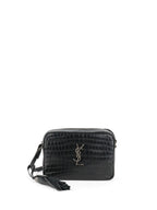 Saint Laurent Black Croc Embossed Camera Lou Bag