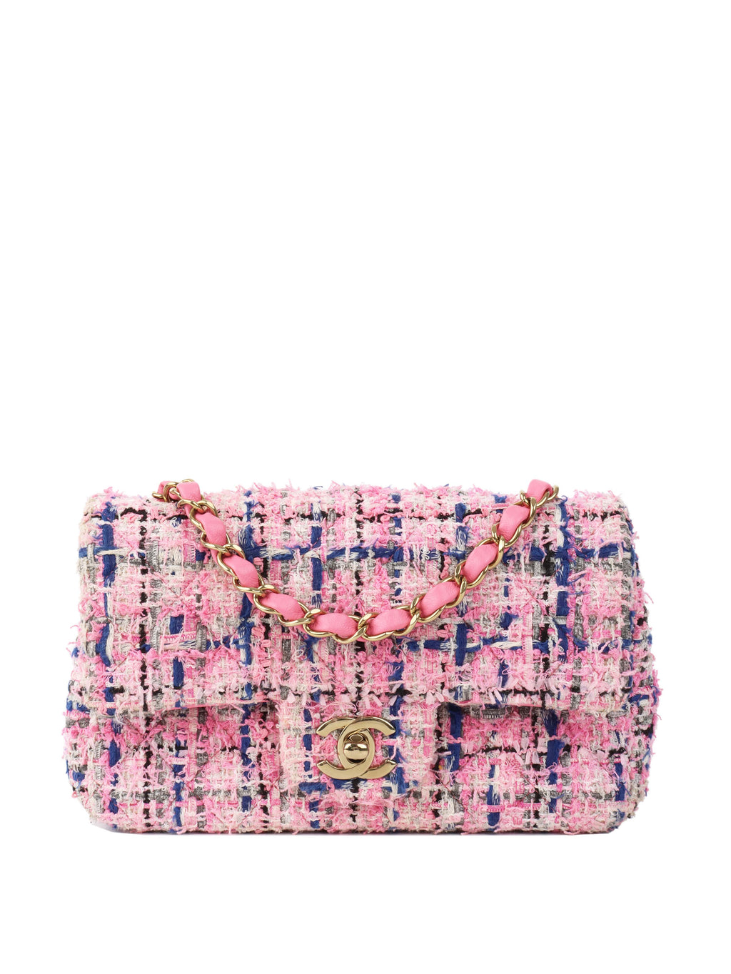 Chanel Pink & Blue Tweed Mini Rectangular Classic Flap.