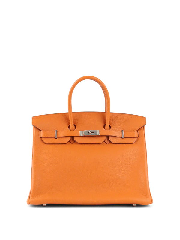 Hermes Birkin 35 Orange H Clemence Leather Stamp J Square