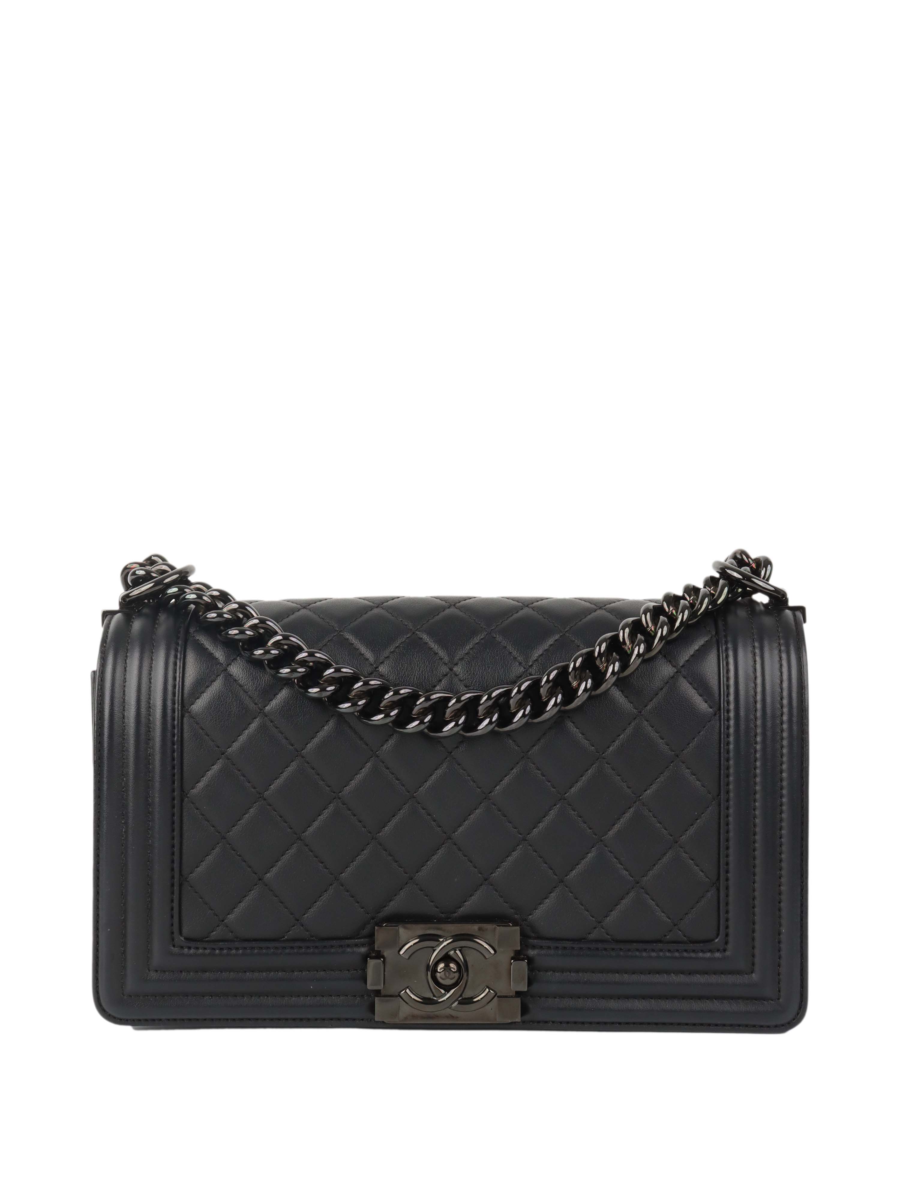 Chanel So Black Medium Lambskin Boy Bag.