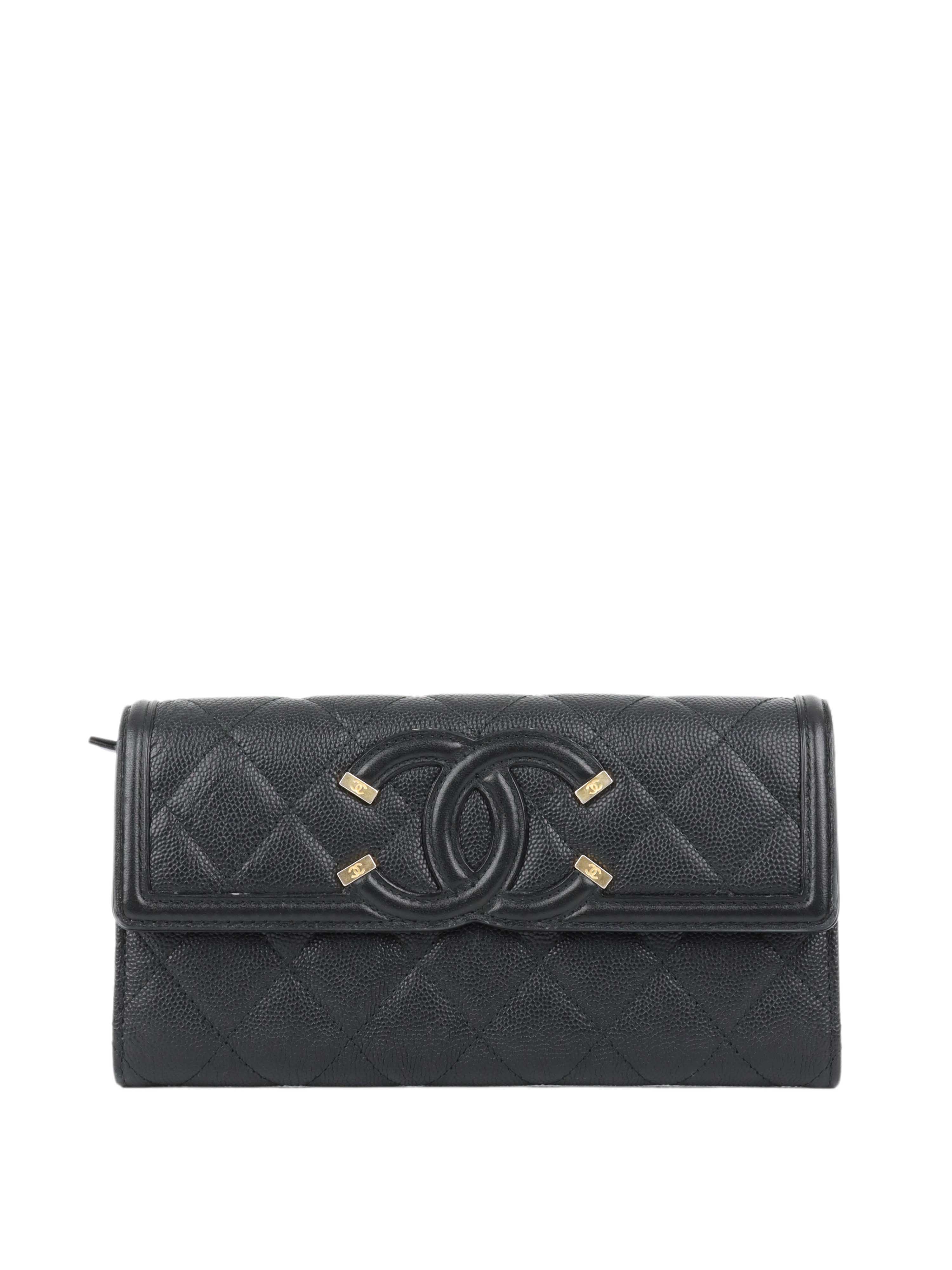 Chanel Black Caviar Long Wallet.