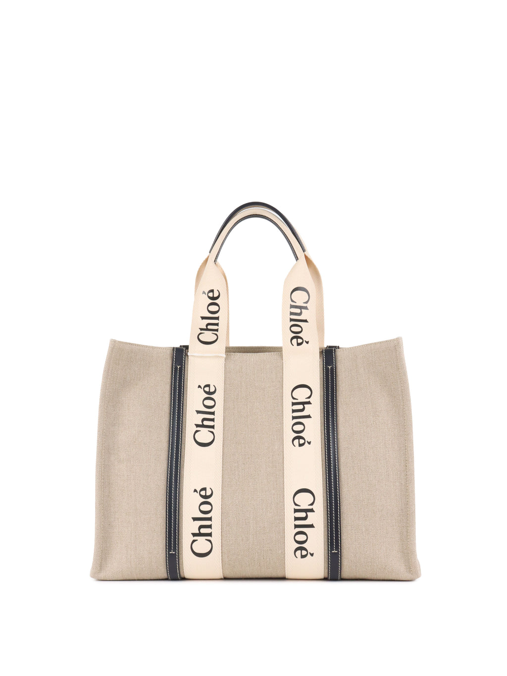 Chloe Large White & Blue Woody Tote Bag in Linen.