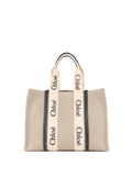 Chloe Large White & Blue Woody Tote Bag in Linen.
