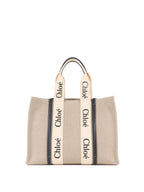 Chloe Large White & Blue Woody Tote Bag in Linen.