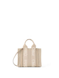 Chloe Neutral Small Woody Linen Tote Bag