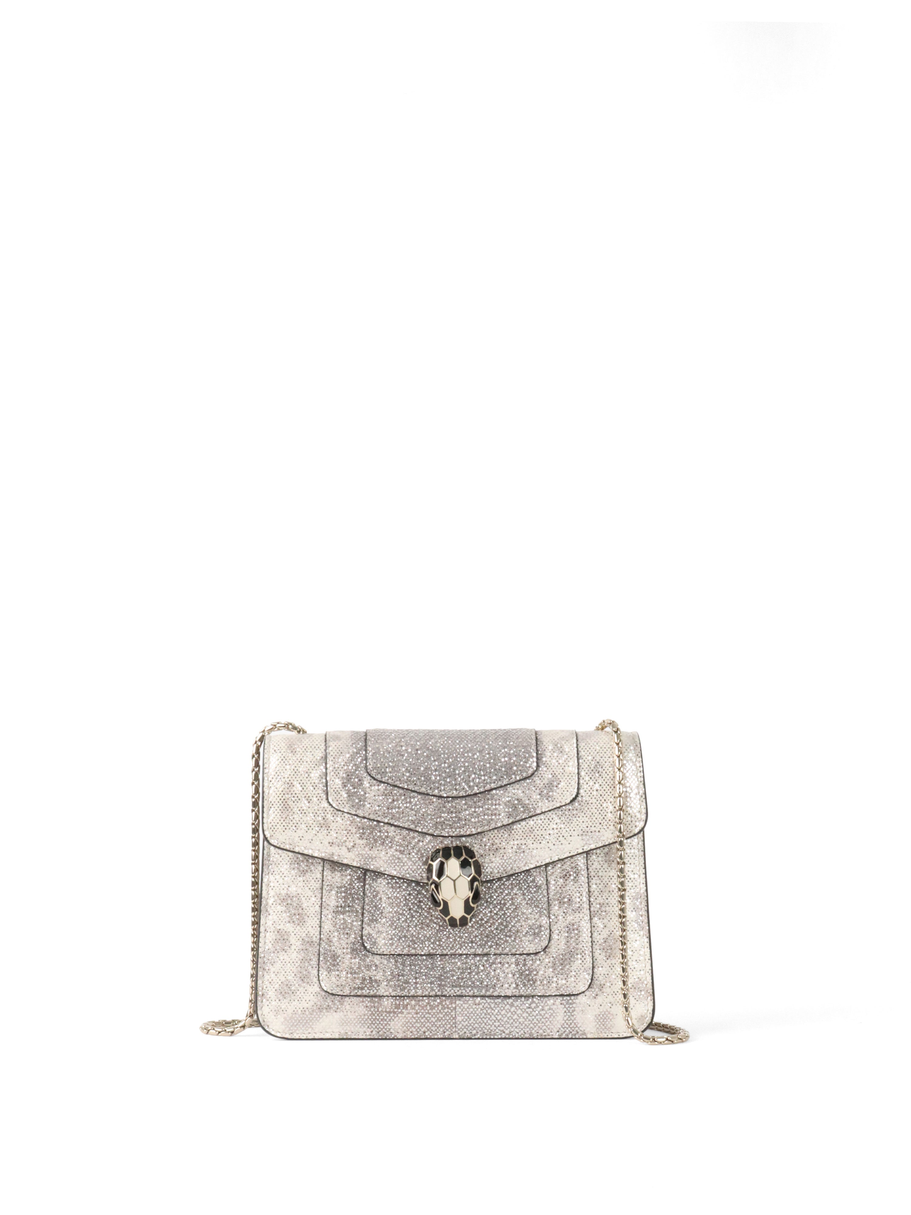 Bvlgari Small Silver and White Serpenti Forever Shoulder Bag.