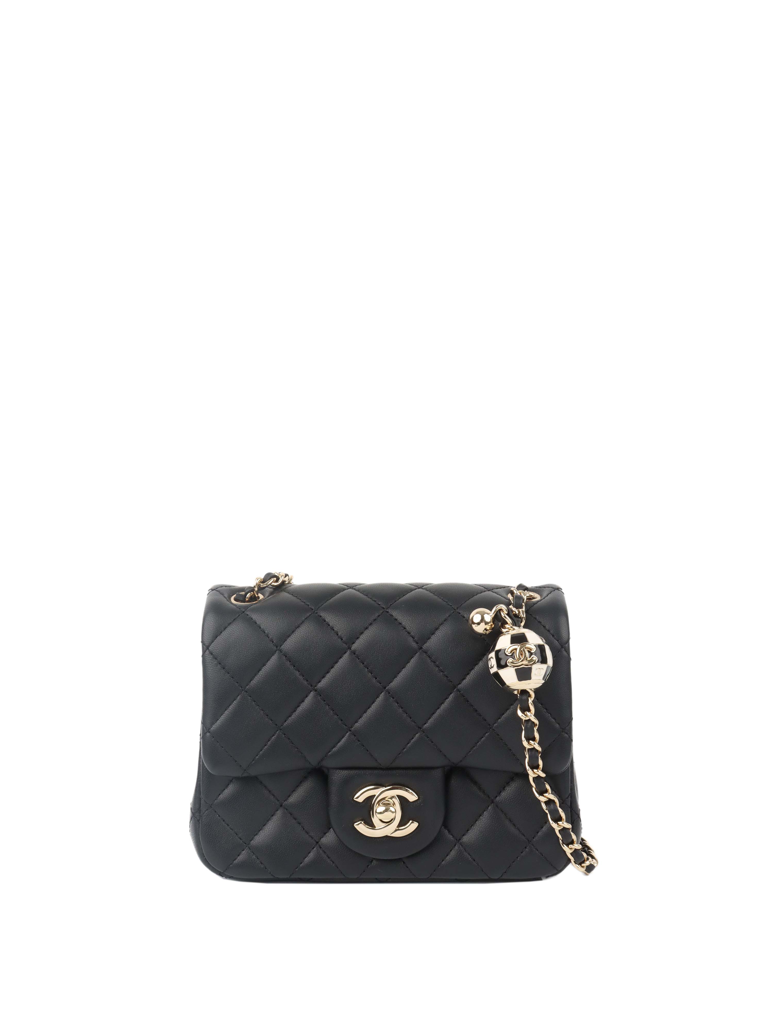 Chanel Black Lambskin Square Classic Flap with Pearl Crush