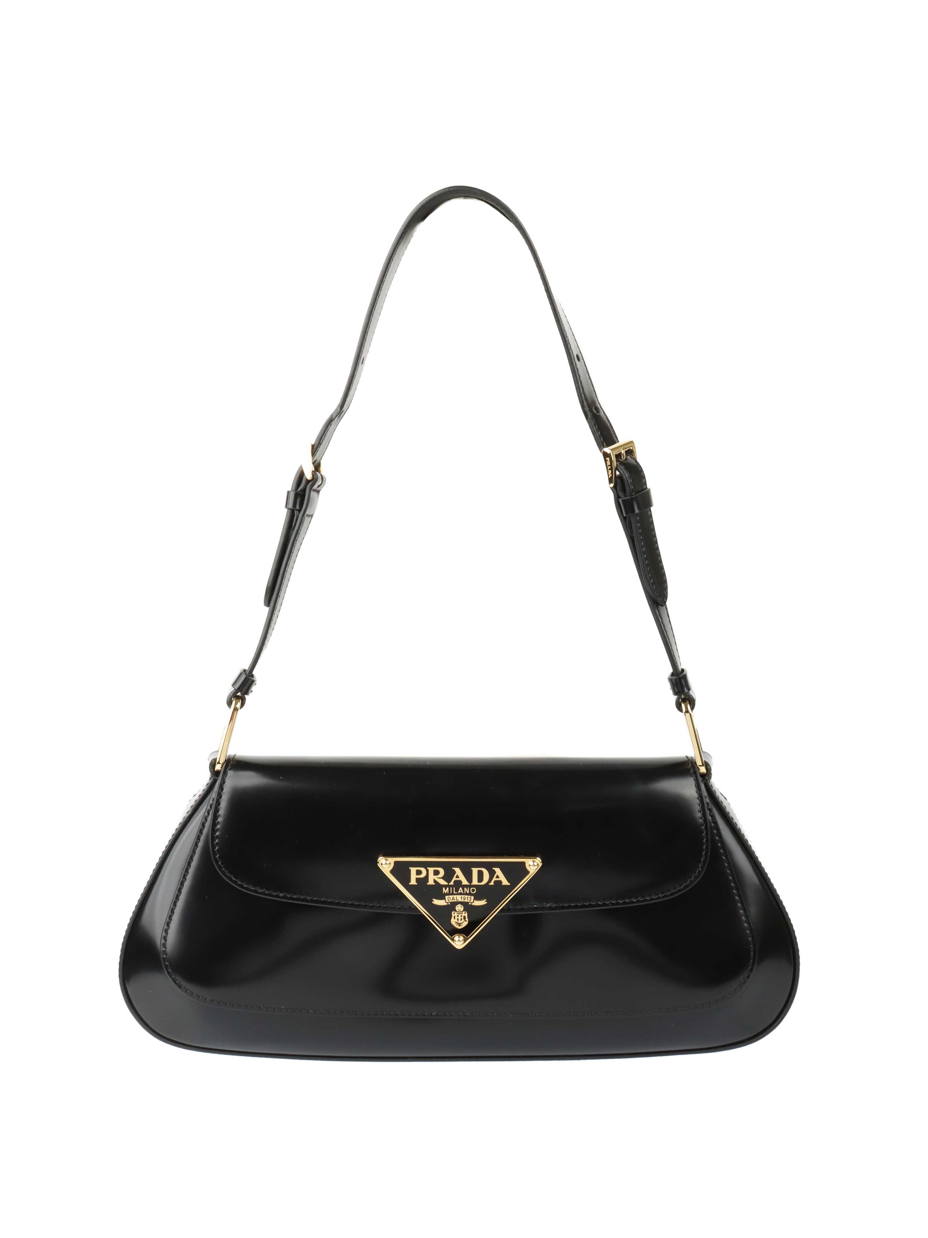 Prada Black Leather Shoulder Bag.