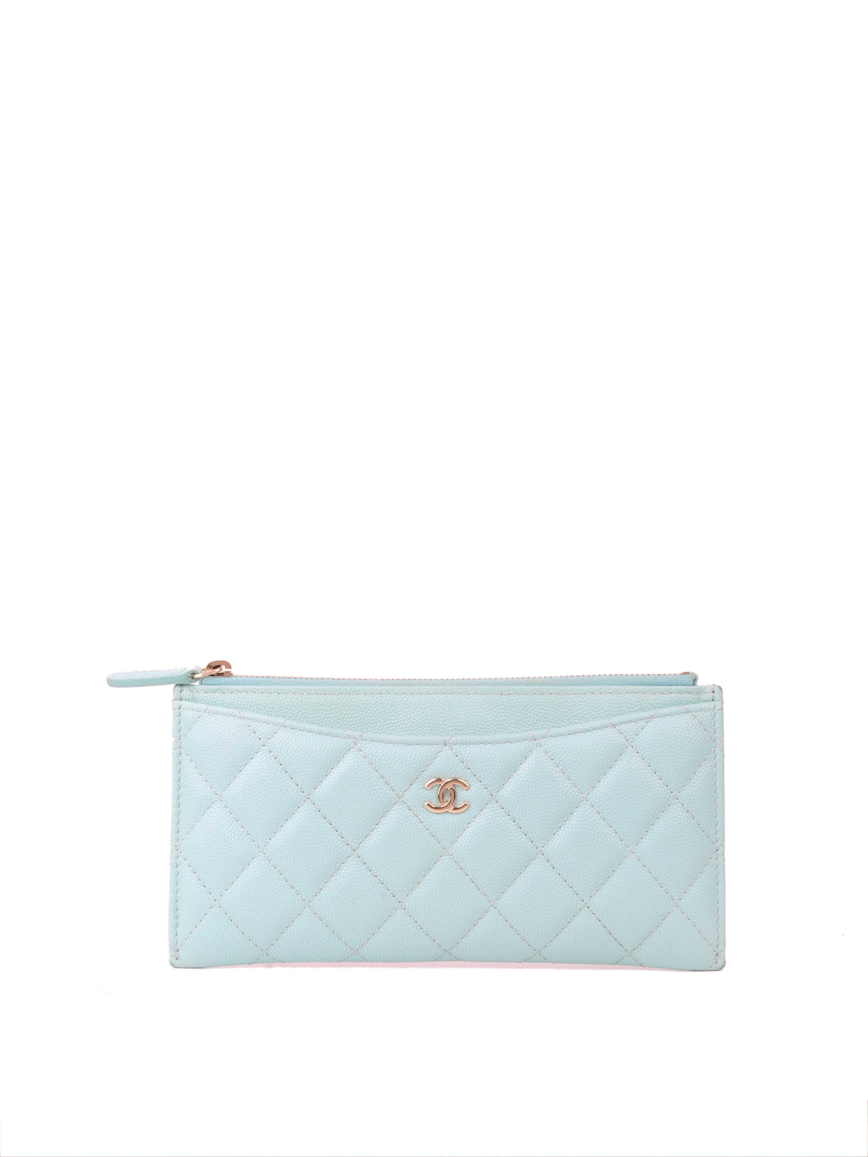 Chanel Light Blue Caviar Zip Wallet.