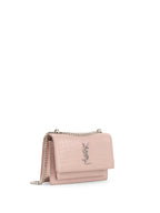 Saint Laurent Mini Pink Sunset Crocodile Embossed Leather Bag