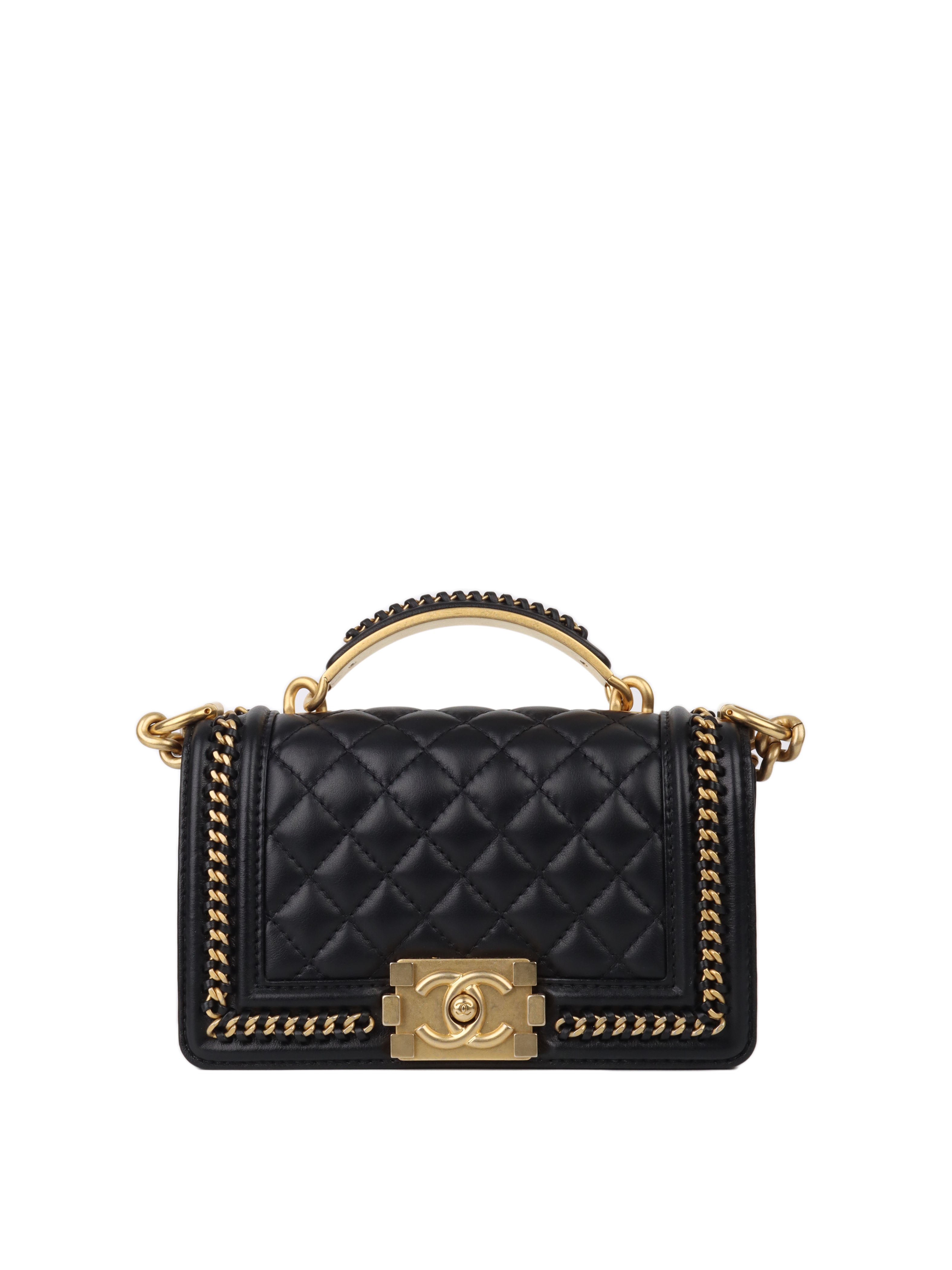 Chanel Black Small Lambskin Chain Around Boy Bag with Gold