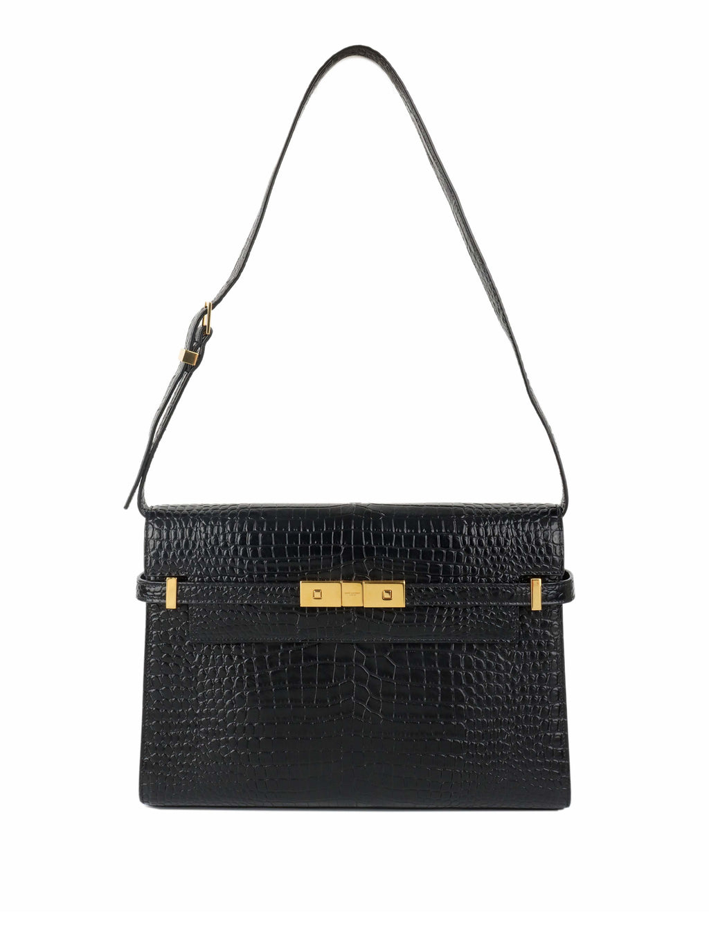 Saint Laurent Medium Manhattan Shiny Crocodile Shoulder Bag.