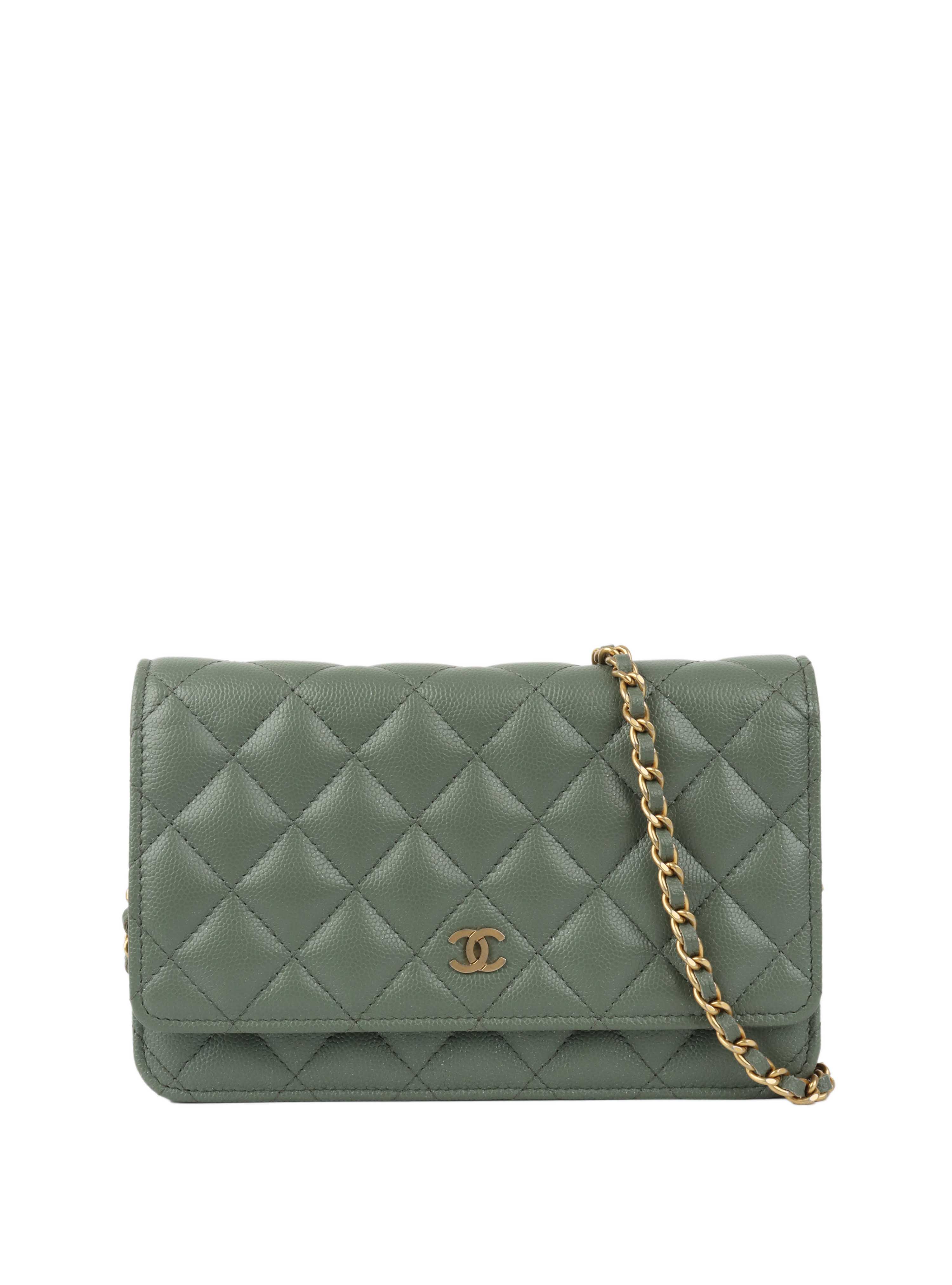 Chanel Green Iridescent Caviar Wallet on Chain.
