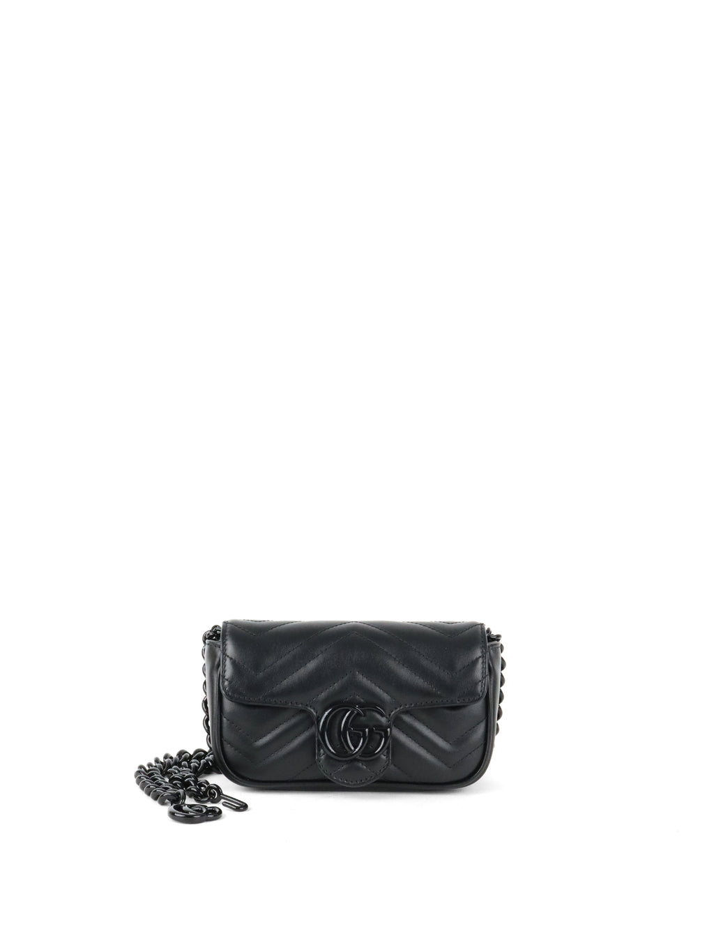 Gucci All Black Super Mini Marmont Chain Belt Bag