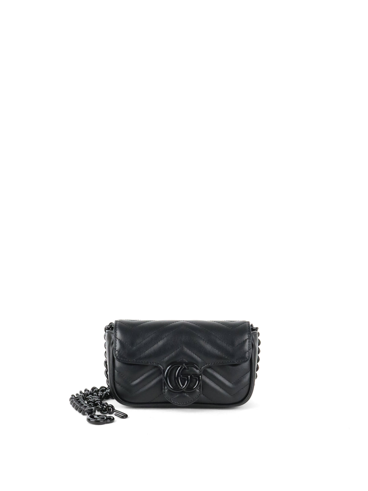 Gucci All Black Super Mini Marmont Chain Belt Bag