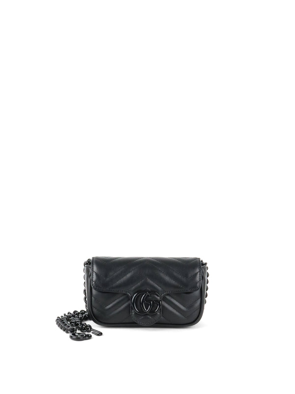 Gucci All Black Super Mini Marmont Chain Belt Bag