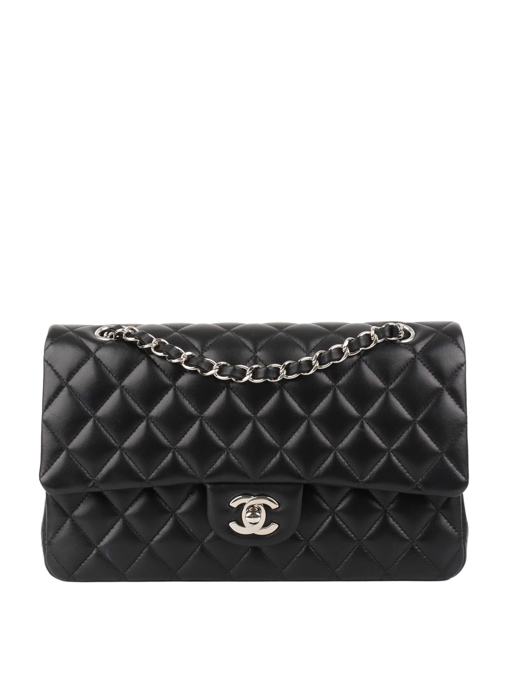 Chanel Black Medium Lambskin Classic Flap SHW.