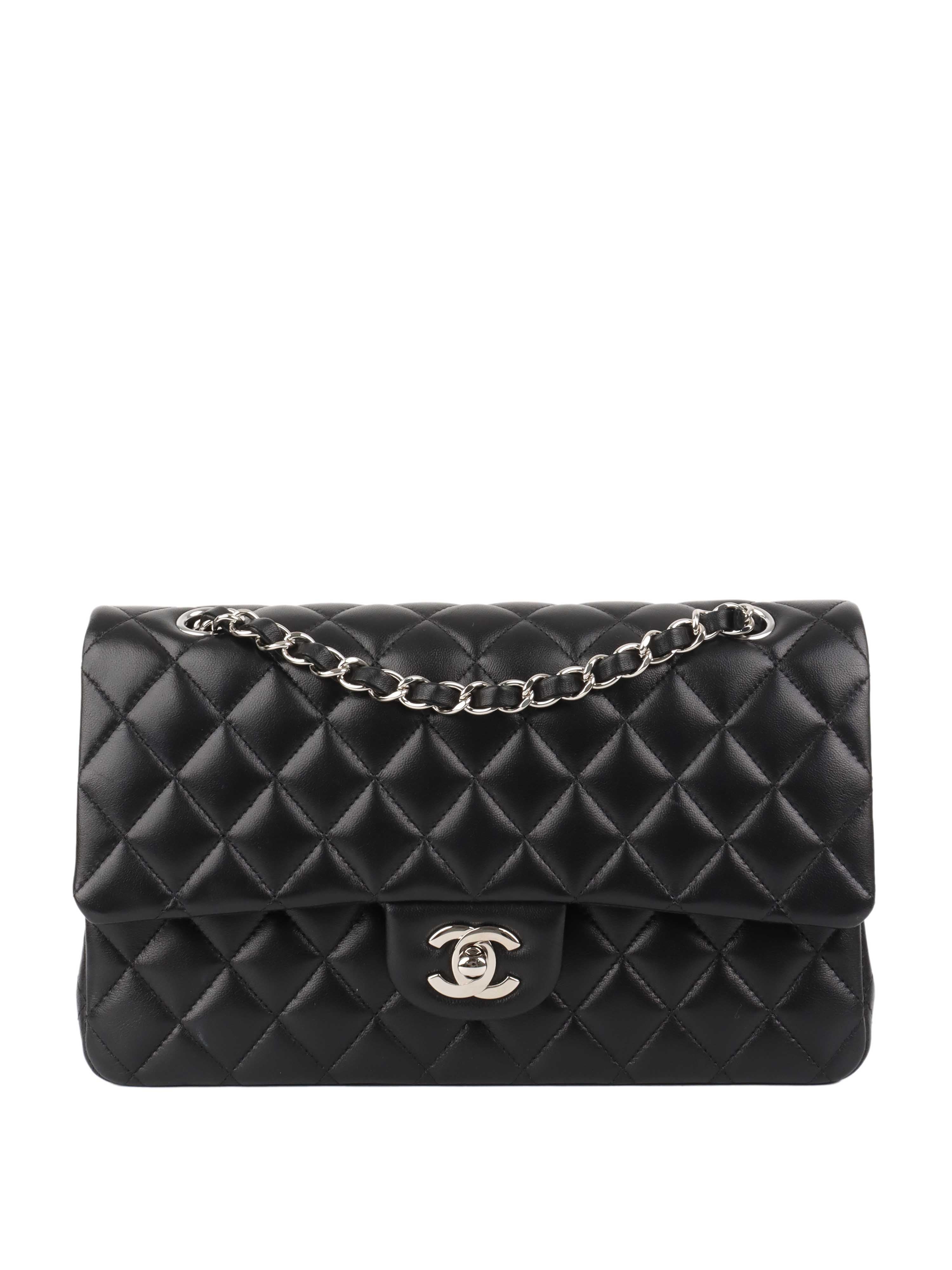 Chanel Black Medium Lambskin Classic Flap SHW.