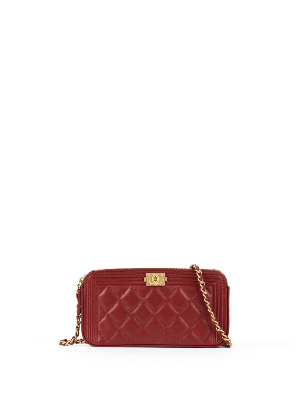 Chanel Burgundy Lambskin Double Zip Wallet on Chain
