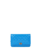 Chanel Bright Blue Patent Leather Le Boy Wallet on Chain.
