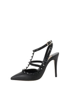 Valentino All Black Rockstud Ankle Strap Pump.