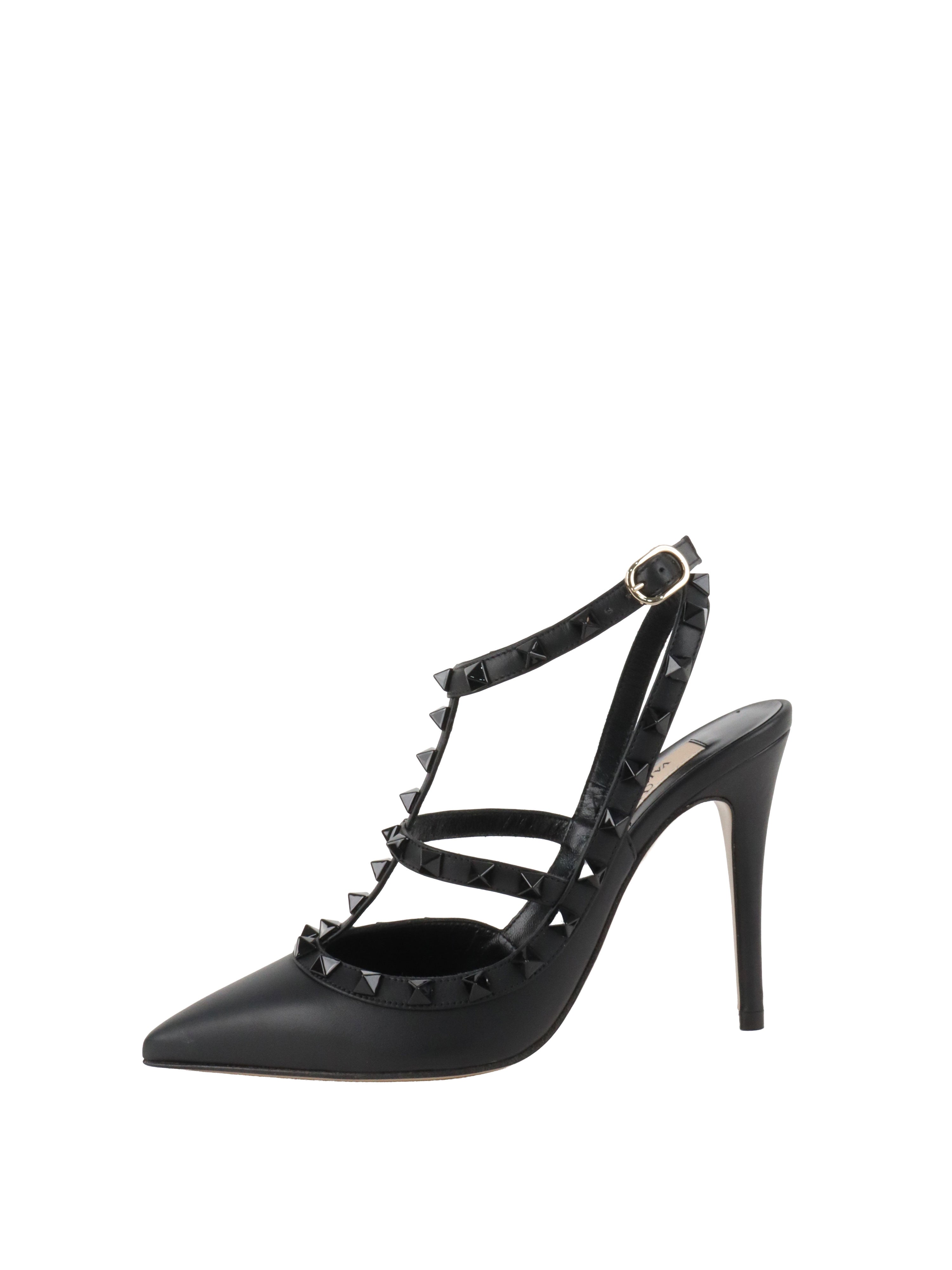 Valentino All Black Rockstud Ankle Strap Pump.