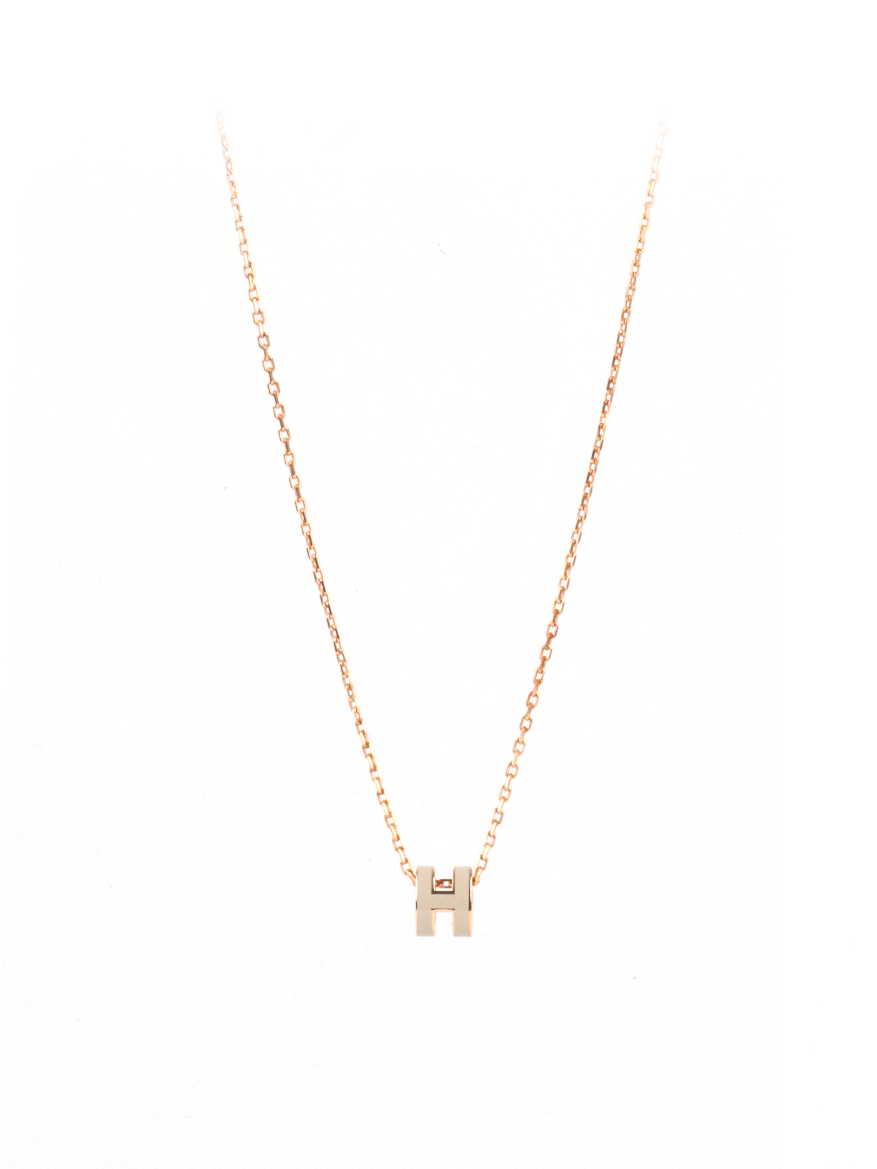 Hermes Rose Gold Marron Glace Mini Pop H Necklace