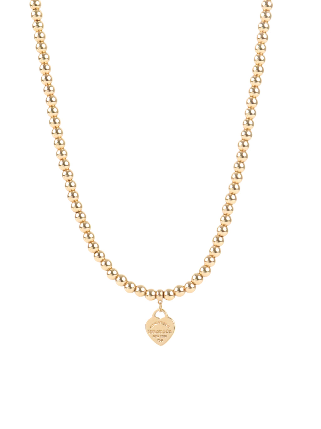 Tiffany & Co Yellow Gold Mini Heart Tag Bead Necklace
