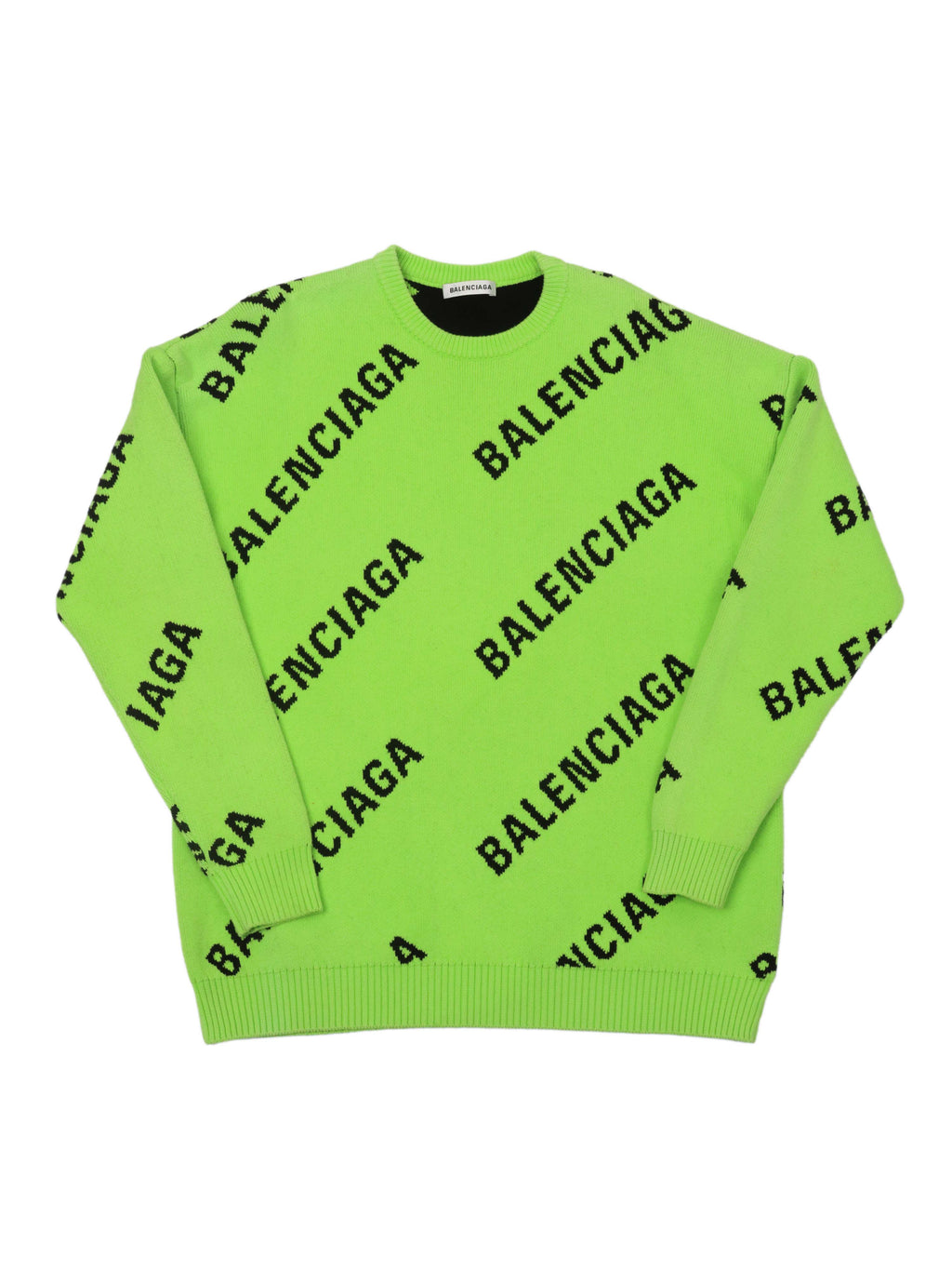 Balenciaga Green & Black Wool Logo Sweater.