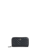 Chanel Irredescent Dark Charcoal Caviar Chevron Zip Wallet