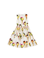 Dolce & Gabbana White Ice Cream Print Cotton Gathered Dress.
