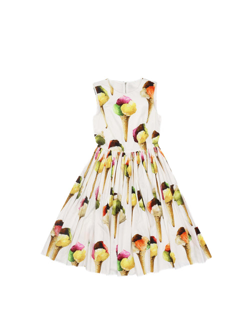 dolce and gabbana ice cream dress & White Print Cotton Gathered Dress. – Votre Luxe Color:flamingo Collection:Bridal Fashion show Women's Light Mesh Asymmetric Dress from Stine Goya