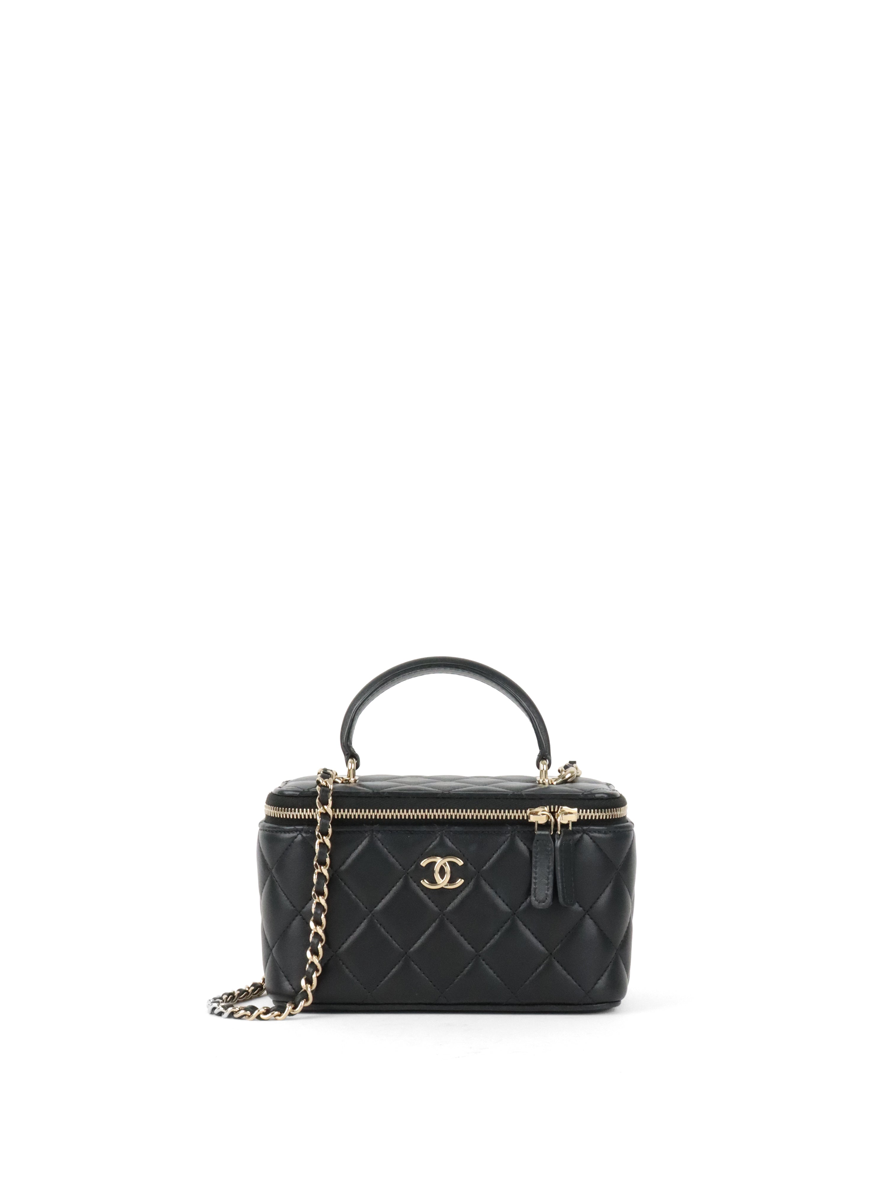Chanel Black Lambskin Vanity Case with Handle LGHW