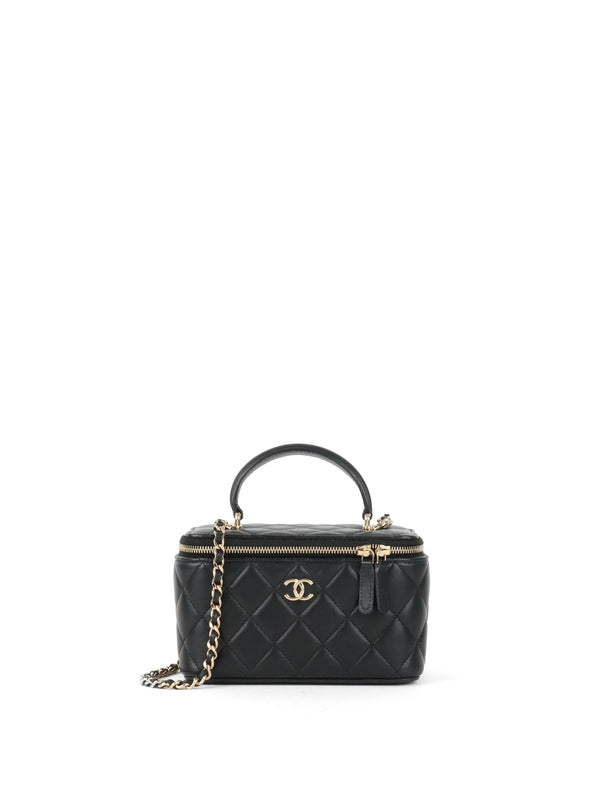 Chanel Black Lambskin Vanity Case with Handle LGHW