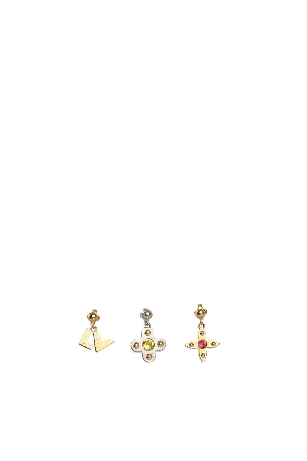 Louis Vuitton Love Letters Crystals Two Tone Metal Set of 3 Earrings