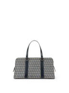 Fendi Vintage Navy Zucchino Canvas Boston Bag