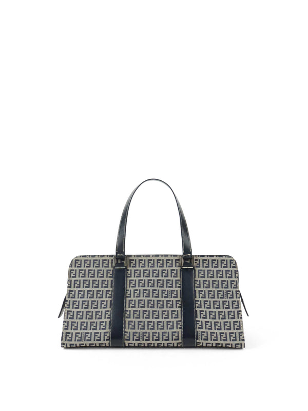 Fendi Vintage Navy Zucchino Canvas Boston Bag