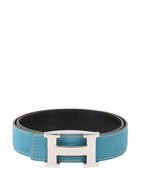 Hermes Bleu Jean/Noir Leather H Belt.
