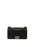 Chanel Black Lambskin Medium Boy Bag Ruthenium Finish Metal Hardware.