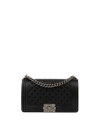 Chanel Black Lambskin Medium Boy Bag Ruthenium Finish Metal Hardware.