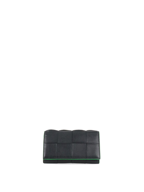 Bottega Veneta Black & Green Long Flap Cassette Wallet