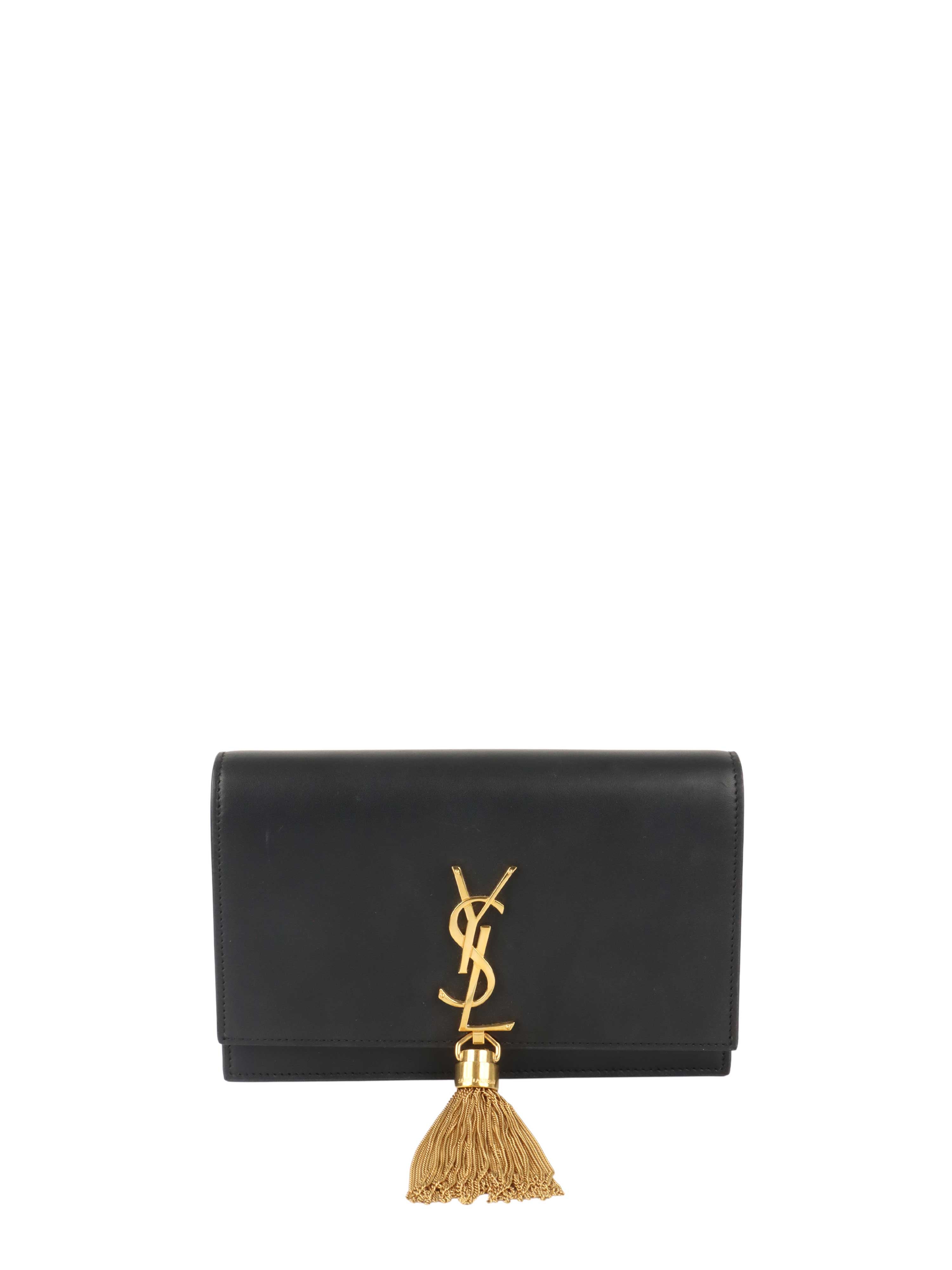 Saint Laurent Small Black Kate Wallet on Chain with Gold Tassel