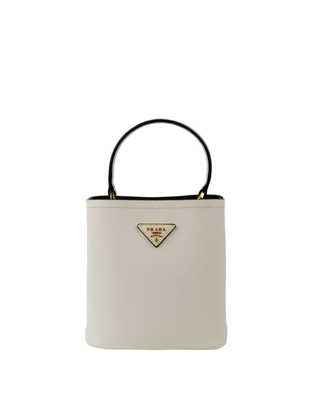 Prada Small Saffiano White Panier Bag.