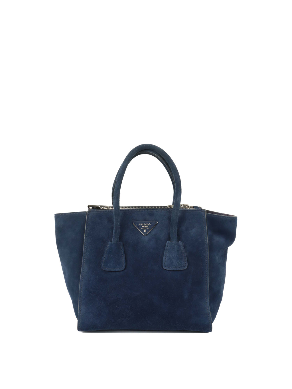 Prada Royal Blue Suede Double Zipped Shoulder Bag.