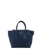Prada Royal Blue Suede Double Zipped Shoulder Bag.