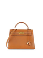 Hermes Vintage Kelly 32  Gold Courchevel GHW Circle W