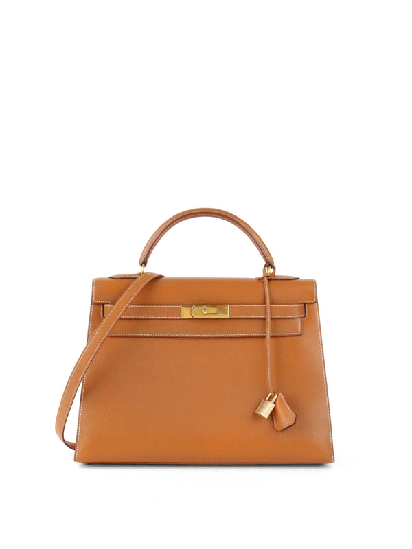 Hermes Vintage Kelly 32  Gold Epsom GHW Circle W