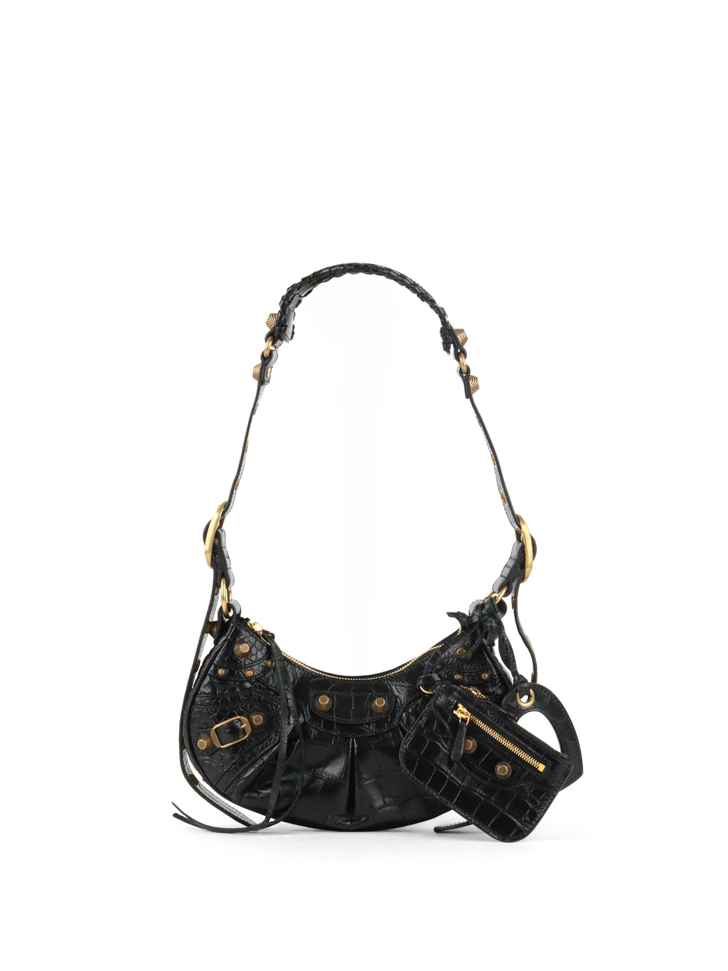 Balenciaga Black Crocodile Embossed Le Cagole XS Shoulder Bag