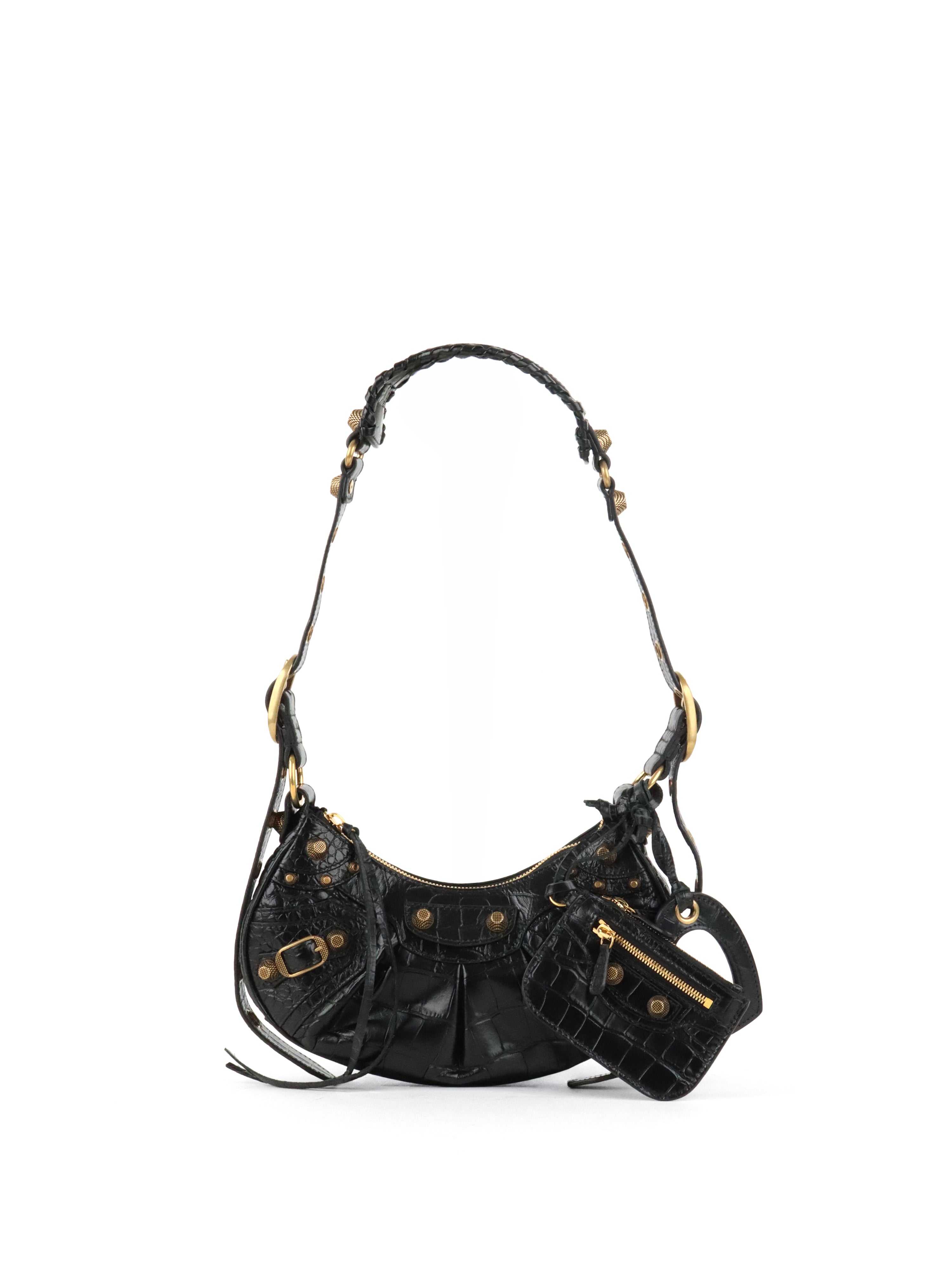 Balenciaga Black Crocodile Embossed Le Cagole XS Shoulder Bag